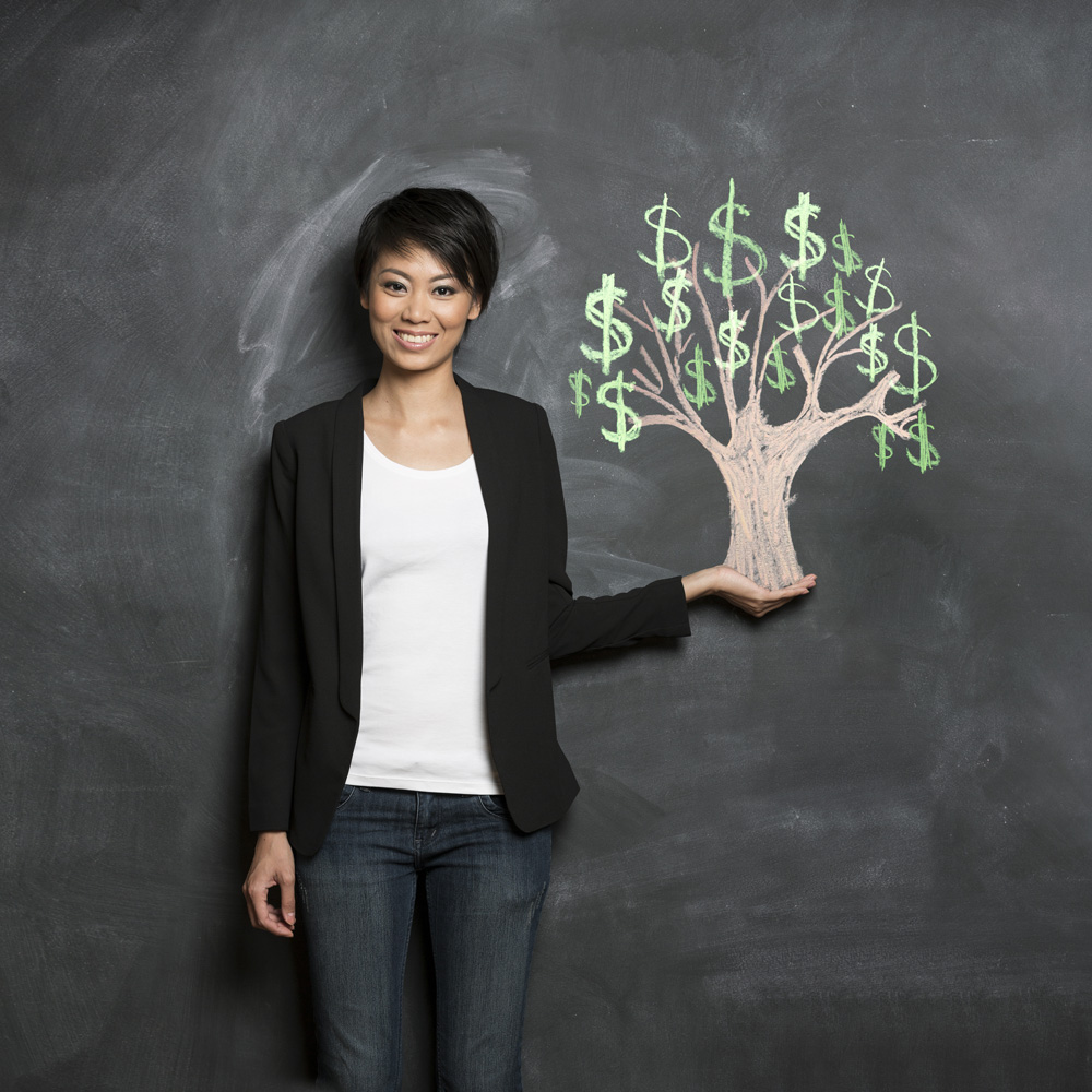 revenue generation, sara garcia training course, girl holding a tree with money on it